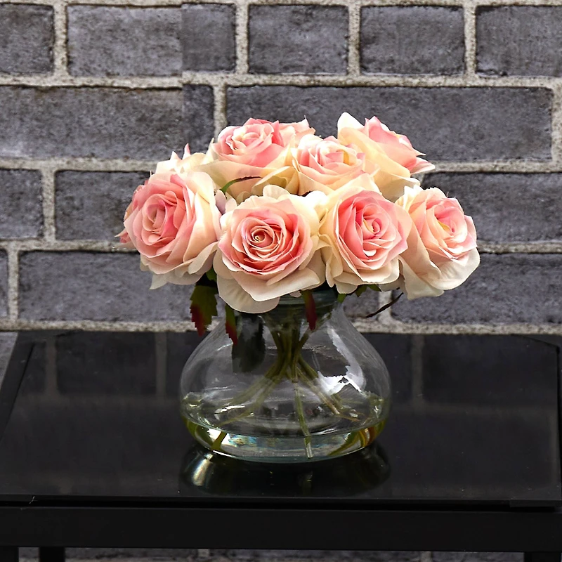 11" Pink & White Rose Arrangement in Vase