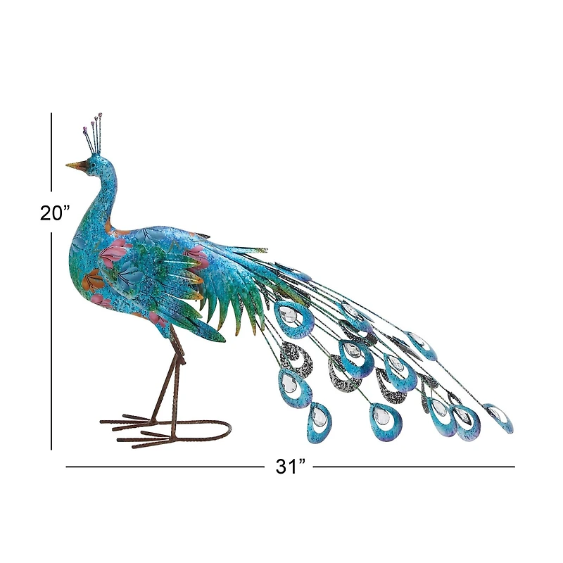 20" Turquoise Iron Eclectic Bird Garden Sculpture
