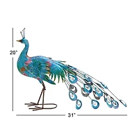 20" Turquoise Iron Eclectic Bird Garden Sculpture