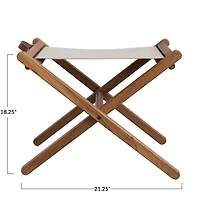 Hello Honey® 21" Natural Teak Wood & Linen Folding Stool