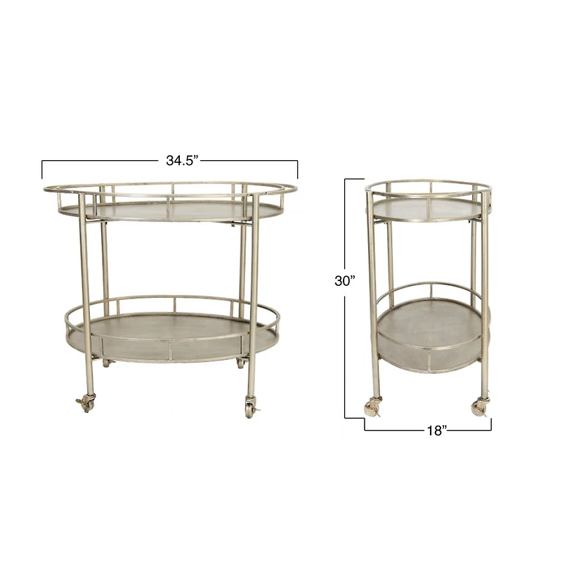 Hello Honey® 30" Beige 2-Tier Metal Bar Cart With Locking Caster Wheels