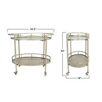 Hello Honey® 30" Beige 2-Tier Metal Bar Cart With Locking Caster Wheels