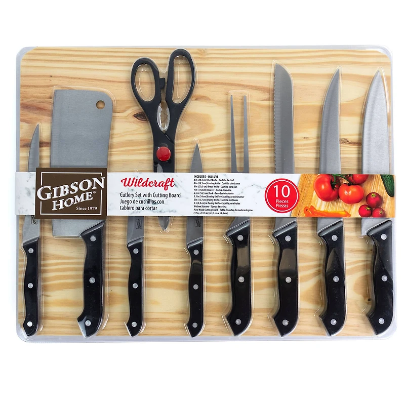 Gibson Home® Wildcraft 10-Piece Cutlery Set with Wooden Cutting Board