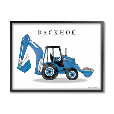 Stupell Industries Blue Backhoe Construction Truck Wall Art in Black Frame