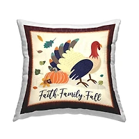 Stupell Industries Faith Family Fall Autumn Turkey Decorative Printed Throw Pillow