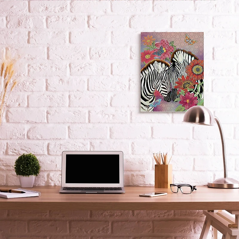Stupell Industries Loving Zebra Pair over Pink Arabesque Pattern Canvas Wall Art
