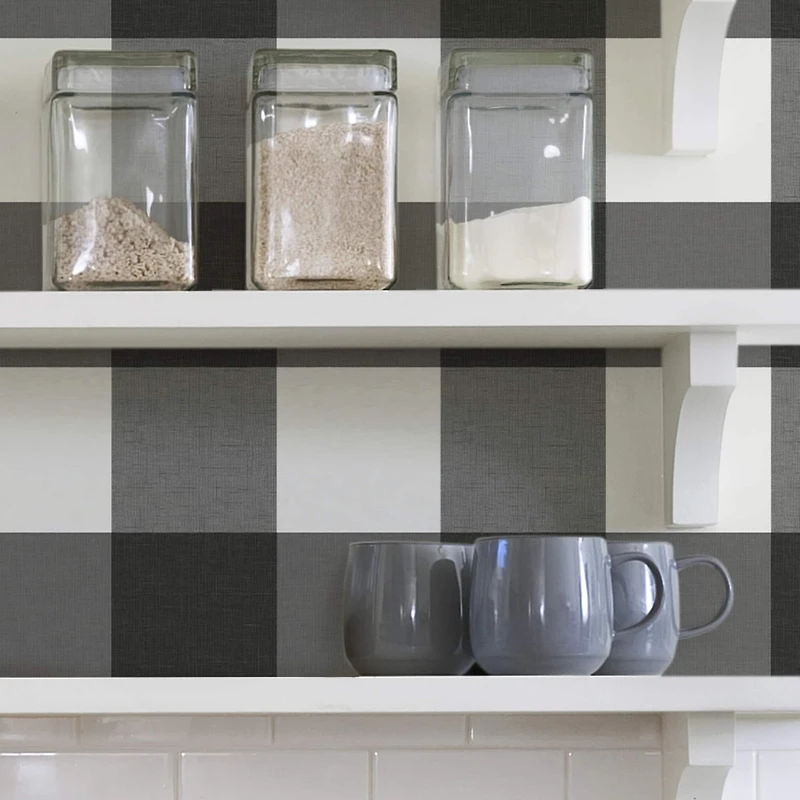 Wallpops Charcoal Farmhouse Plaid Peel & Stick Wallpaper