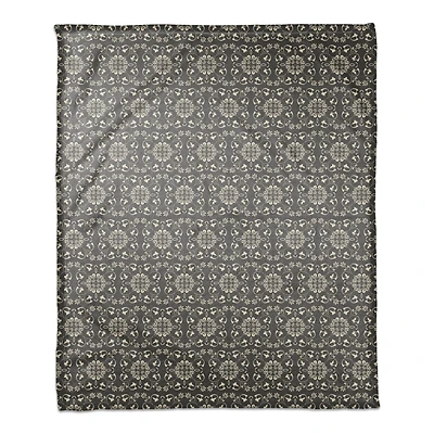 Charcoal Medallion Pattern 50" x 60" Coral Fleece Blanket