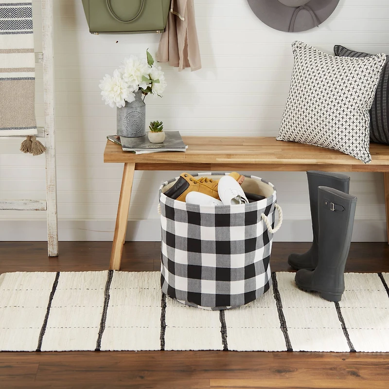 DII® Large Round White/Black Buffalo Check Polyester Bin