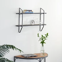 Black Iron and Wood Industrial Wall Shelves, 23" x 32" x 6"