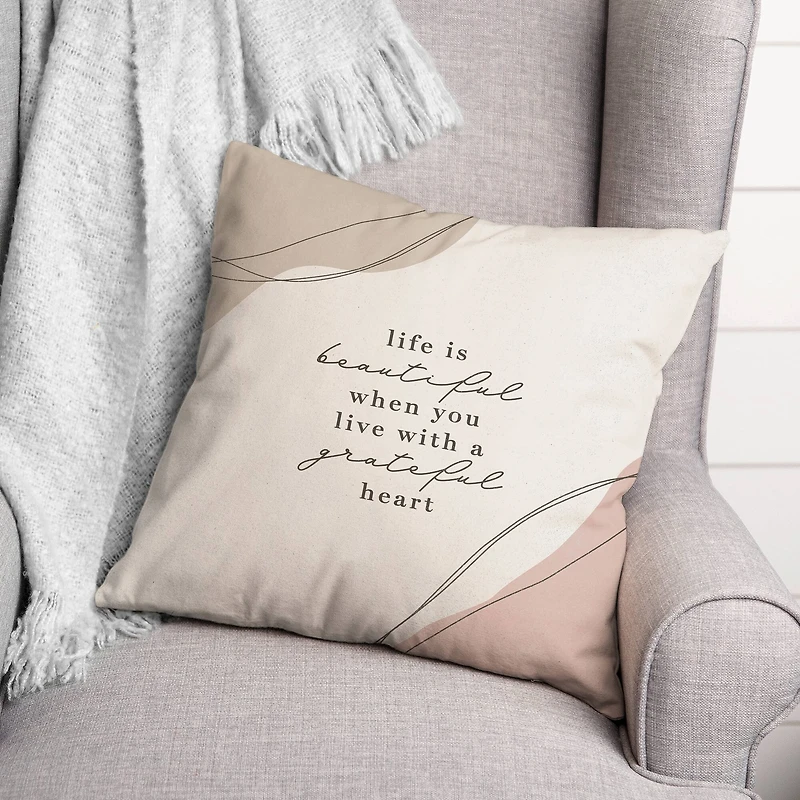 18" x 18" Grateful Heart Boho Indoor/Outdoor Throw Pillow