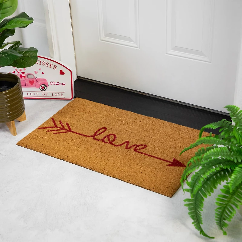 Red Love Arrow Natural Coir Outdoor Doormat