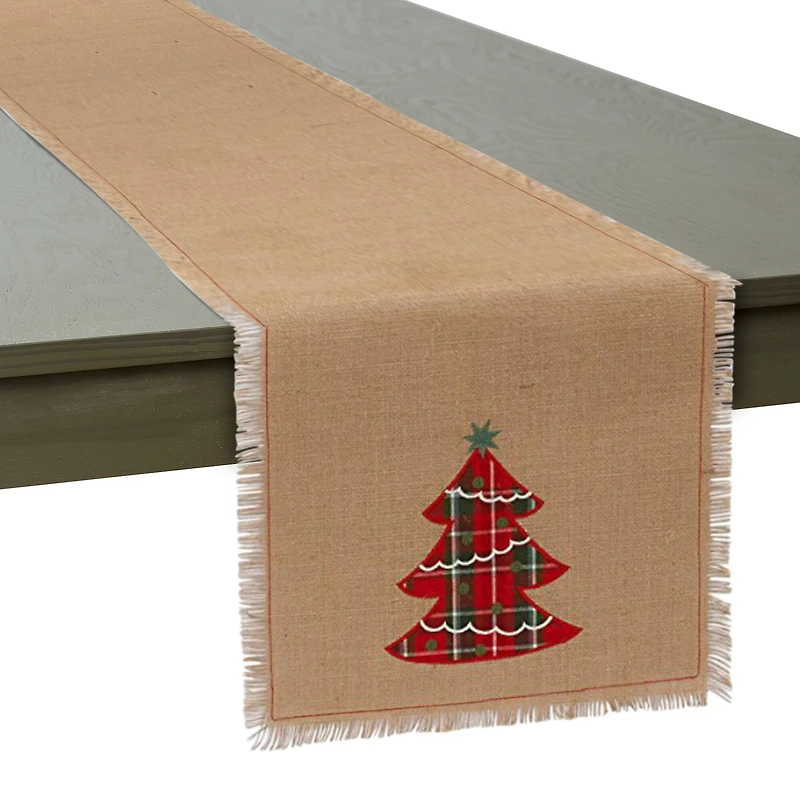 DII® 72" Embroidered Tree Burlap Table Runner