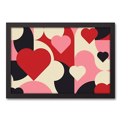 Mid Mod Heart Pattern Black Framed Canvas