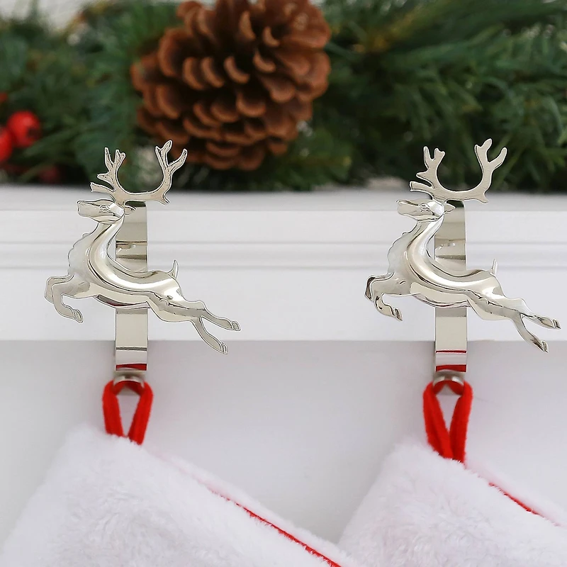 Original MantleClip® Silver Reindeer Icons Stocking Holders, 2ct.