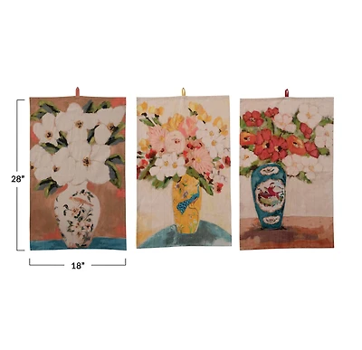 Hello Honey® Flowers in Vase Cotton Chambray Printed Tea Towel Set