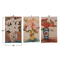 Hello Honey® Flowers in Vase Cotton Chambray Printed Tea Towel Set