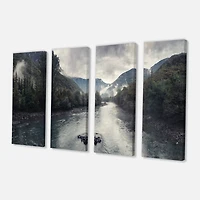 Designart - Mountain River with Fog and Rain