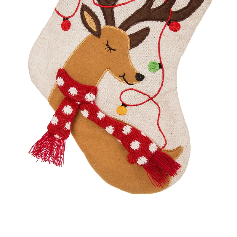 Glitzhome® LED Embroidered Linen Christmas Stocking & Tree Skirt Set