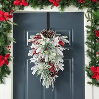 Glitzhome® 28"Christmas Flocked Pinecone & Berry Teardrop