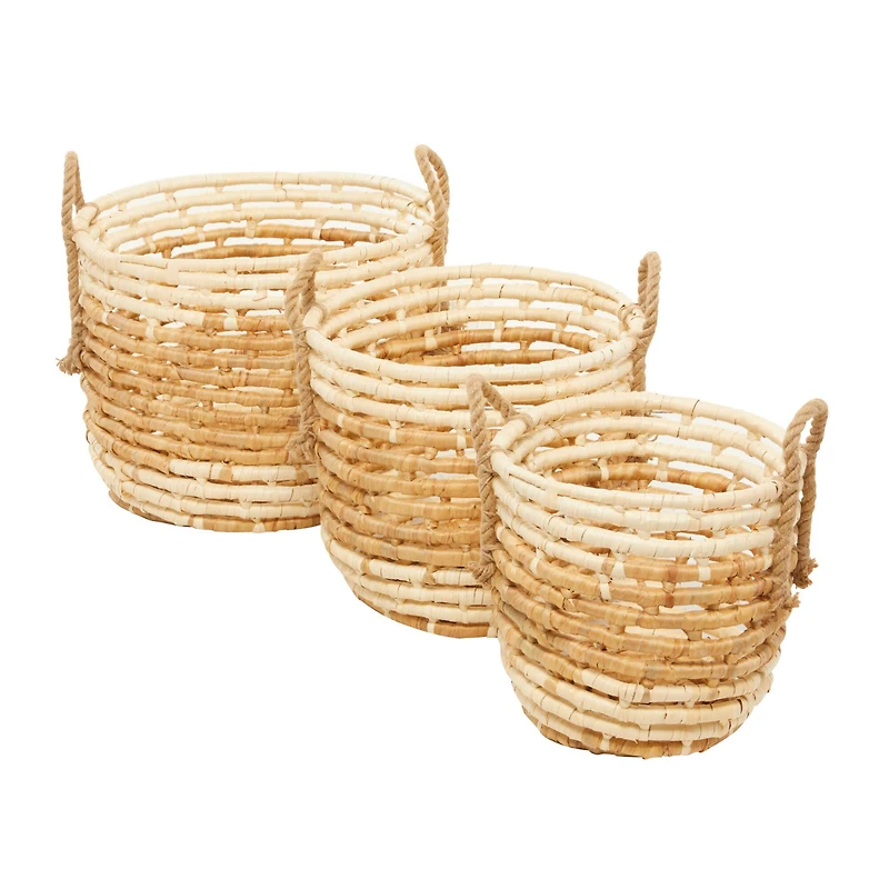 Round Beige Contemporary Sea Grass Storage Basket Set