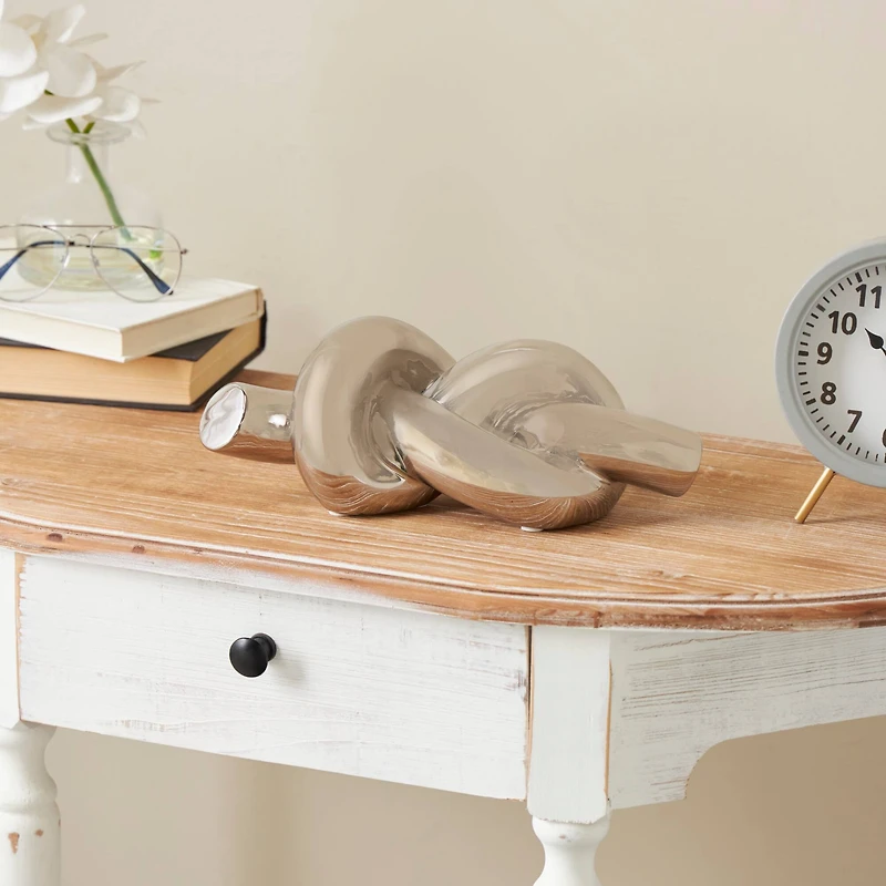 12" Silver Ceramic Knot Abstract Sculpture