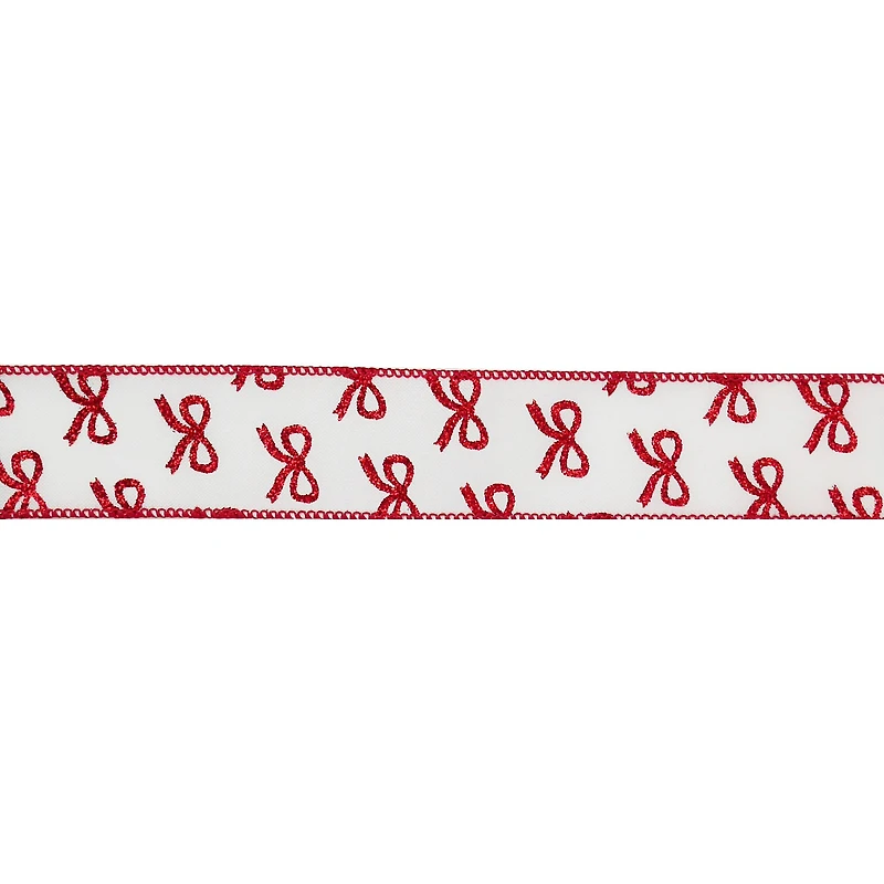 1.5" x 30ft. Red Glitter Bows Wired Ribbon by Celebrate It®