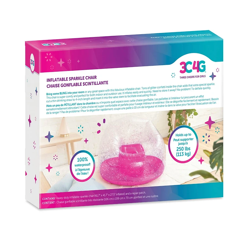 Make It Real 3C4G® Pink Glitter Confetti Inflatable Chair