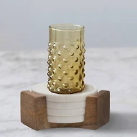 Hello Honey® Round Marble Coasters with Mango Wood Holder Set