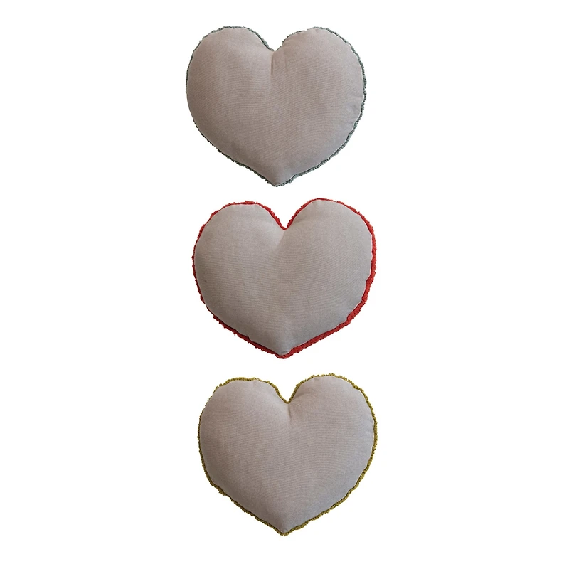 Hello Honey® Red, Yellow & Blue Cotton Tufted Heart Pillow Set