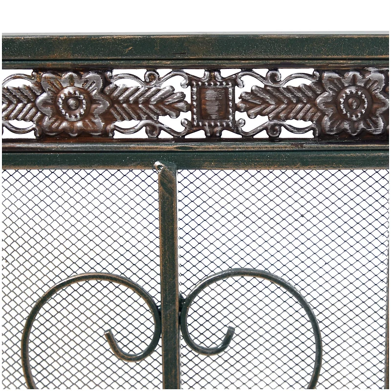 52" Green Metal Fireplace Screen
