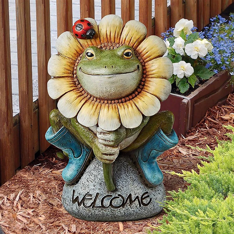 Design Toscano 11" Flowery Frog Garden Welcome Statue