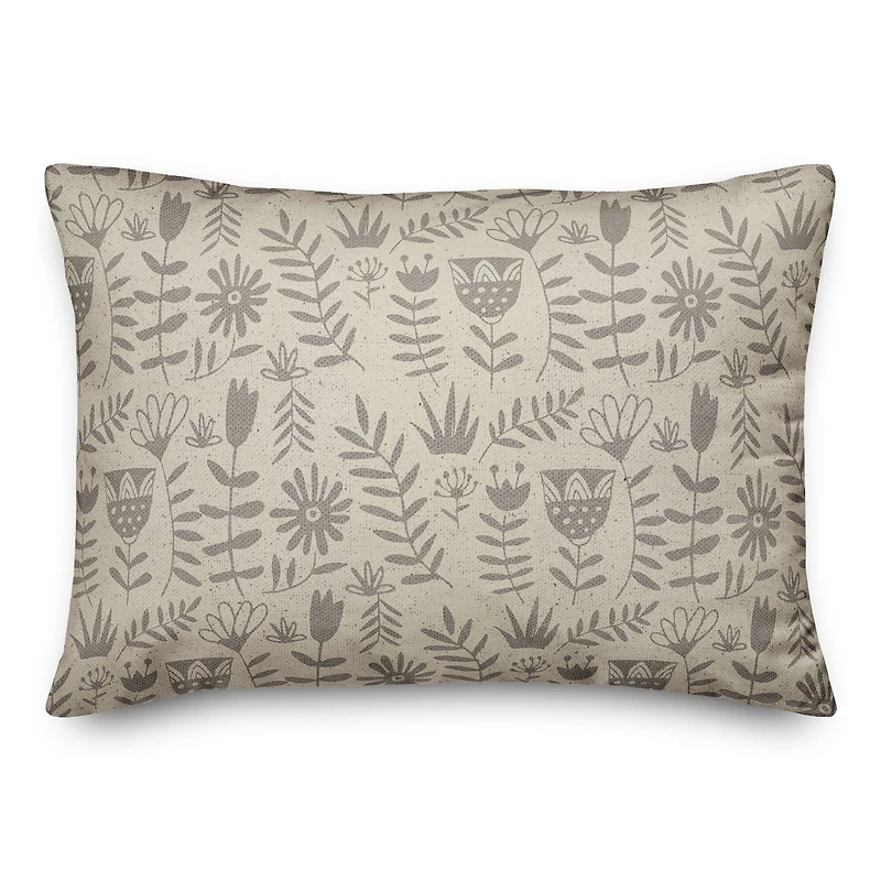 Mod Gray Florals Throw Pillow 14" x 20"
