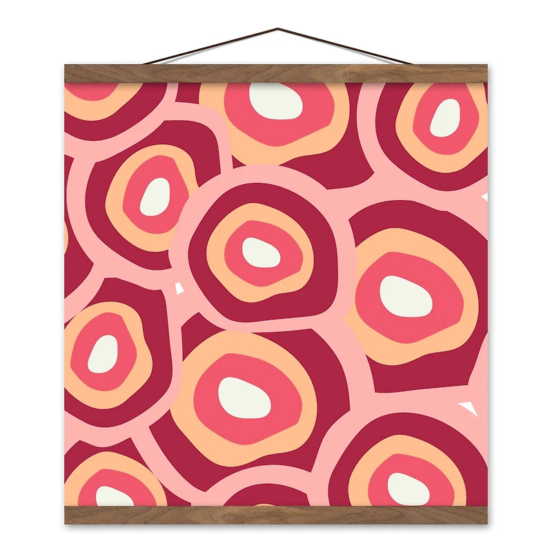 Funky Circles Pattern 16" x 16" Teak Hanging Canvas