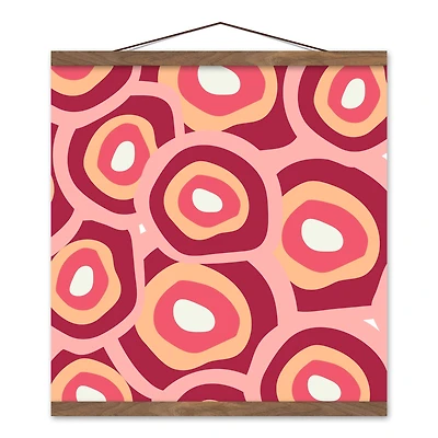 Funky Circles Pattern 16" x 16" Teak Hanging Canvas