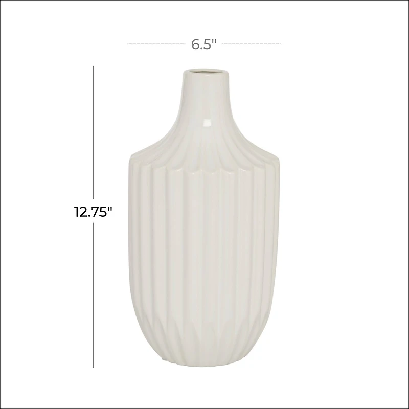 White Ceramic Modern Vase, 13" x 6" x 6"
