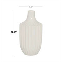 White Ceramic Modern Vase, 13" x 6" x 6"