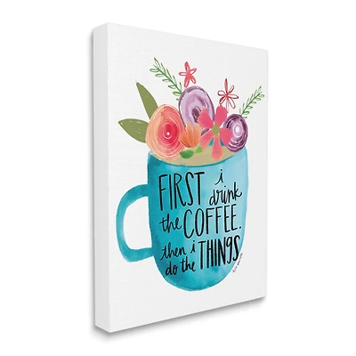 Stupell Industries Drink Coffee Do Things Phrase Blue Floral Mug Canvas Wall Art