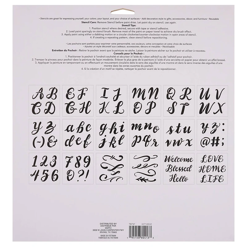 Alphabet Handlettered Script Stencils, 12" x 12" by Craft Smart®