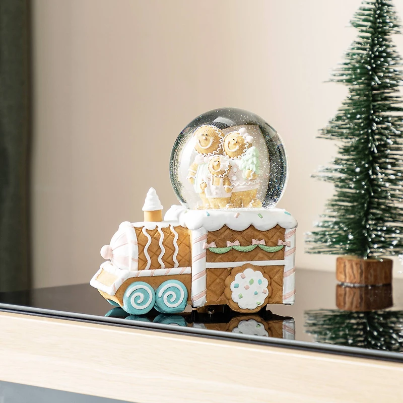 Glitzhome® 100mm Christmas Resin Musical Snowflakes Ginginerbread Family Train Waterglobe