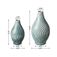 Glitzhome® Spiraling Artistry Turquoise Ceramic Modern Vase Set