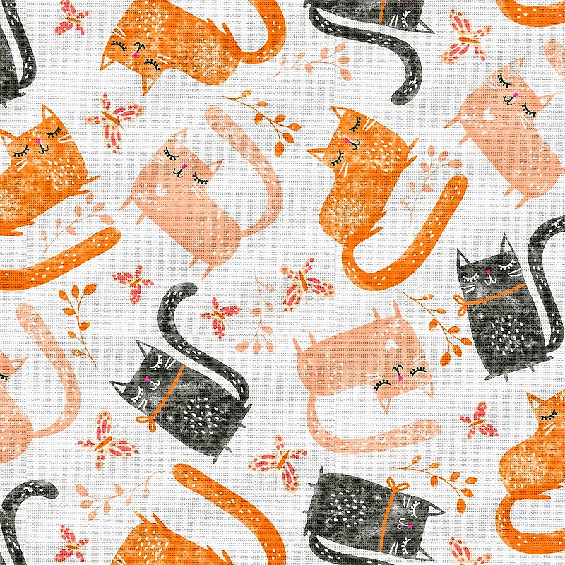 Fabric Editions White Playful Kittens Cotton Fabric
