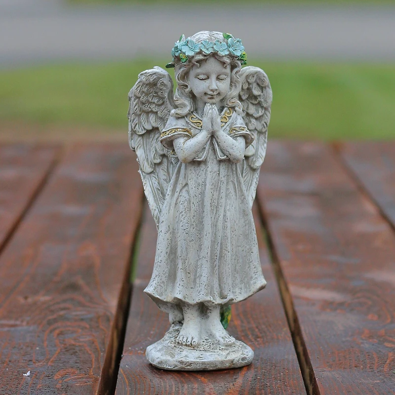 10" Gray Praying Angel Girl Garden Statue