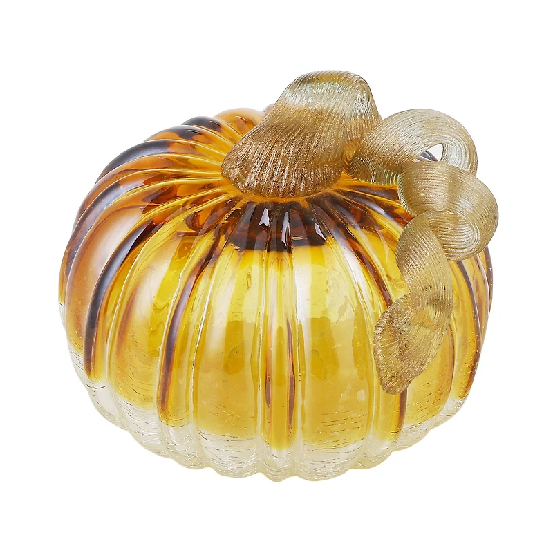 Glitzhome® Crackle Glass Short Pumpkin, Amber