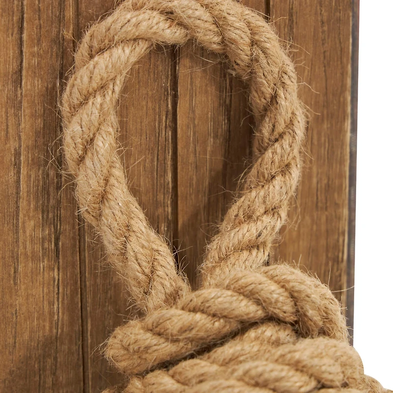 7" Brown Wood Knot Rope Bookends with Distressed L-Shaped Stands Set