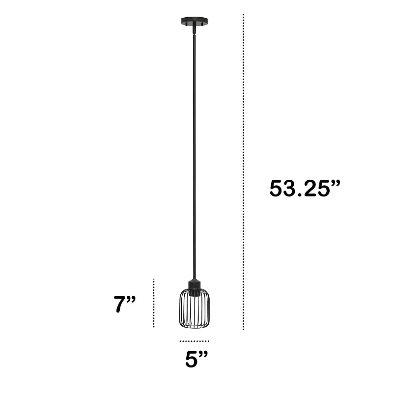 Lalia Home Ironhouse 7" Black 1-Light Metal Caged Mini Pendant
