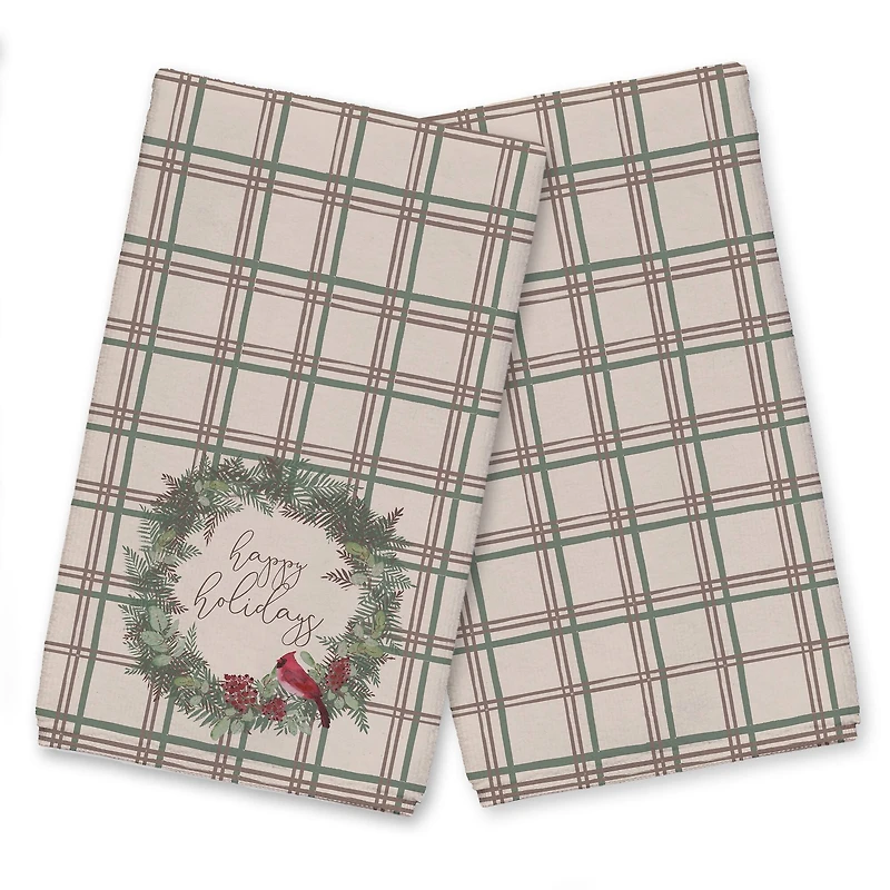 Happy Holidays Plaid Tea Towel Set