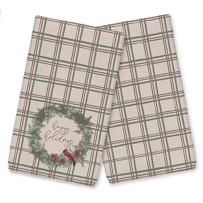 Happy Holidays Plaid Tea Towel Set