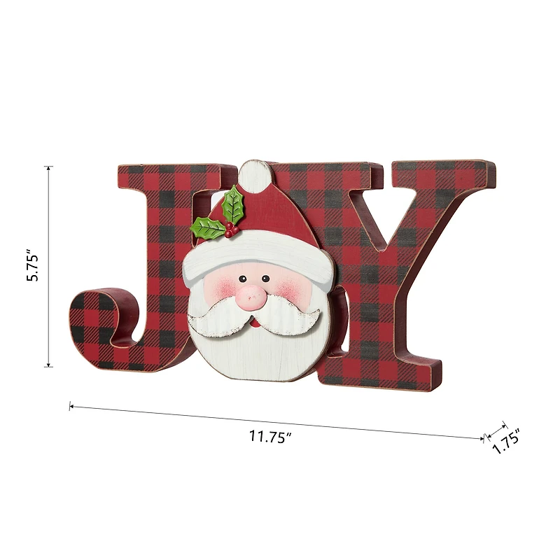 Glitzhome® 11.75'' JOY Wooden Christmas Plaid Table Décor