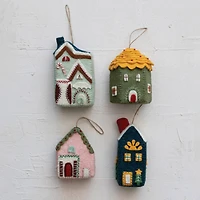 Hello Honey® 5.25" Compact Wool Felt House Ornament with Applique & Embroidery